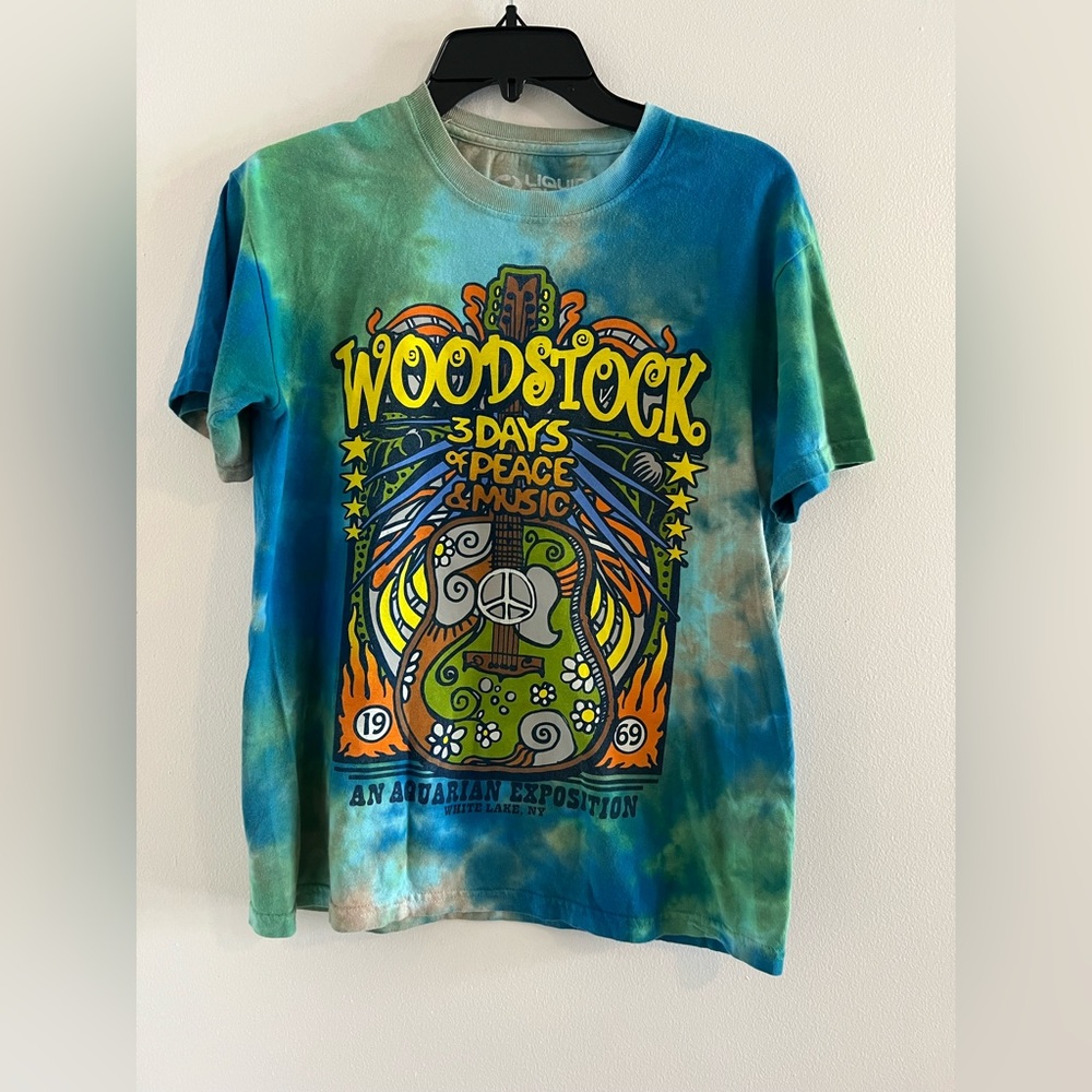 Unisex Woodstock An Aquarian Exposition Liquid Blue Tie Dye Tee